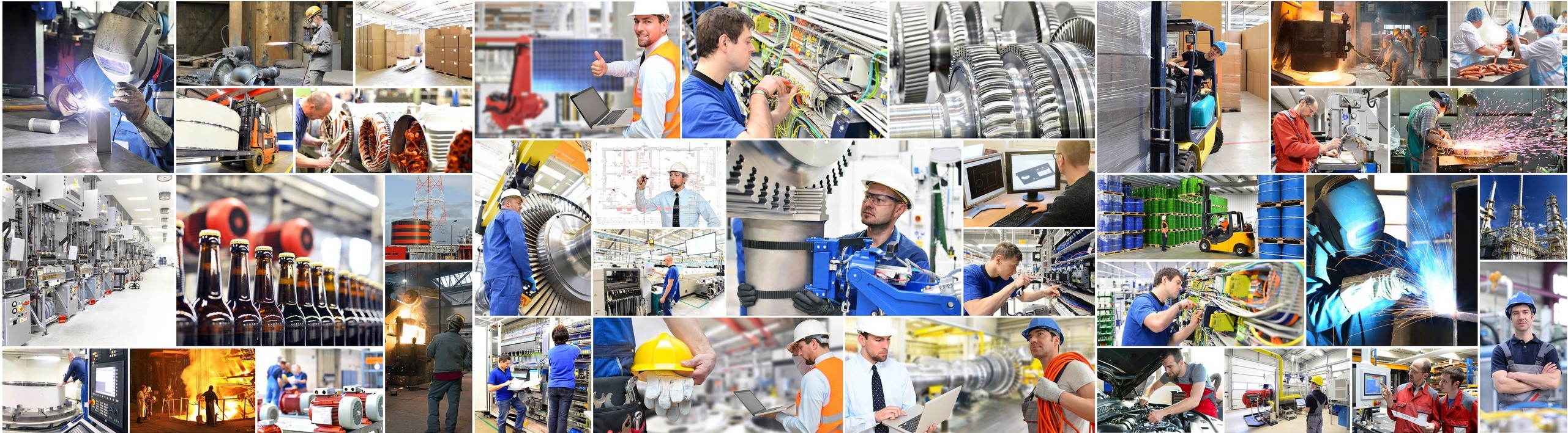 Collage mit Berufen und Gebuden in der Industrie // Collage with professions and buildings in the industry